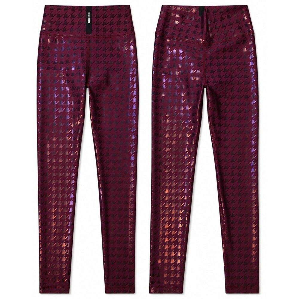 Peloton Women’s Medium Burgundy Houndstooth Foil High Rise Leggings Shiny